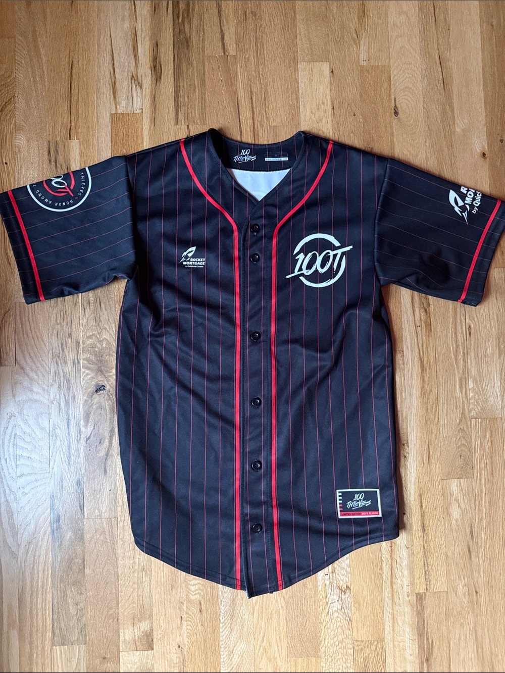 100 Thieves Black & Red Pinstripe Baseball Jersey